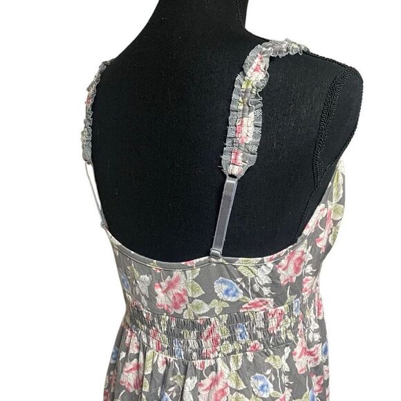 Candie's Gray Floral Print Lightly Padded Mesh Trim Chemise - Picture 2 of 6